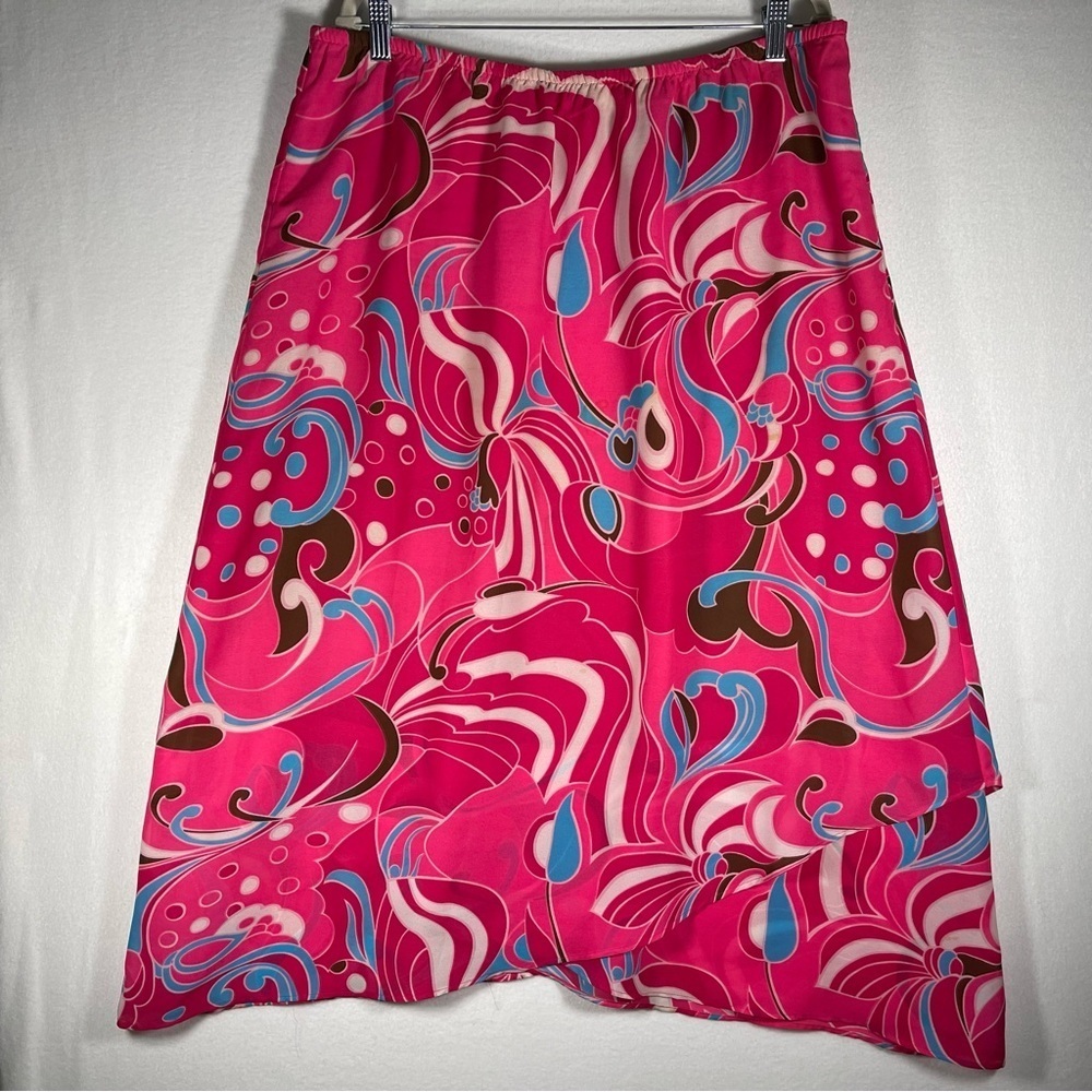Women's Pink Swirl Print Midi Skirt